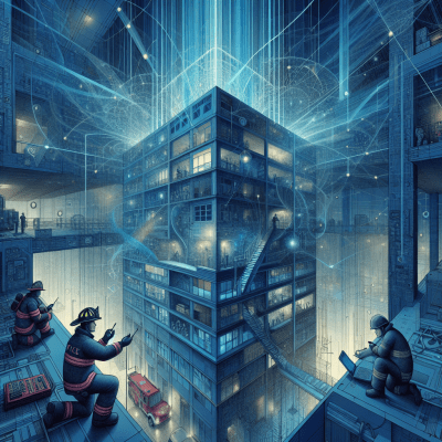 Stylized illustration of an ERRCS network ensuring seamless public safety communication for first responders.