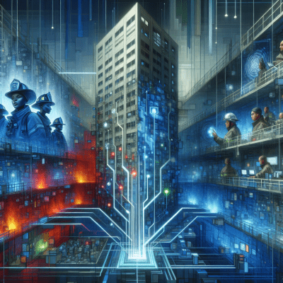 Stylized image depicting ERRCS enhancing first responder communication and safety within buildings.