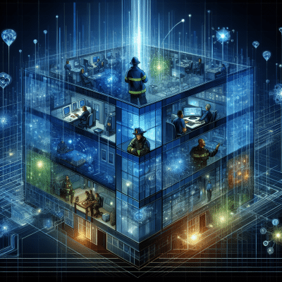 In-building public safety network connecting first responders, symbolizing seamless ERRCS communication and life safety.
