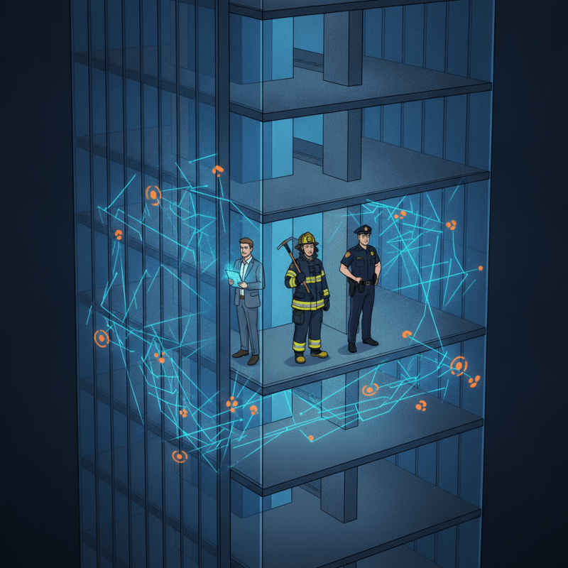 First responders and an engineer rely on a seamless in-building wireless ERRCS network for public safety communication.